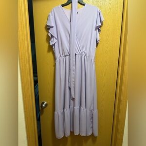 Elegant Lavender Ruffle Sleeve Dress